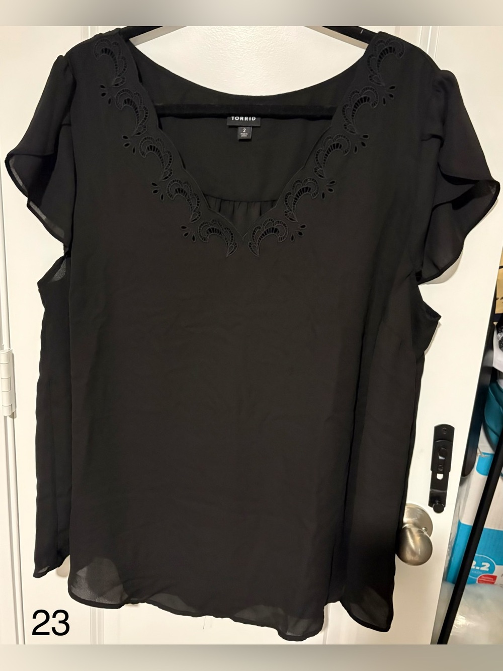 torrid Black Scalloped Cutout V-Neck Chiffon Top